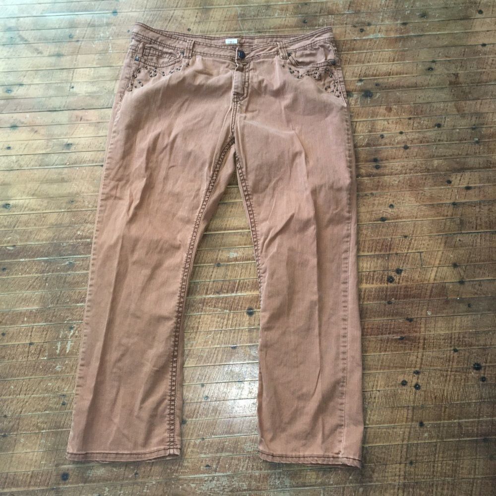Reba light brown beaded pocket western straight leg jeans